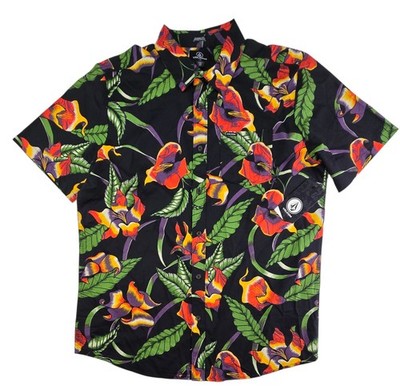 VOLCOM Varkala Floral Short Sleeve Button Down Shirt sz L Large