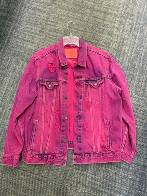 Levi Strauss Co Denim Jacket Magenta Pink Acid Wash Size XL Rare Vintage 