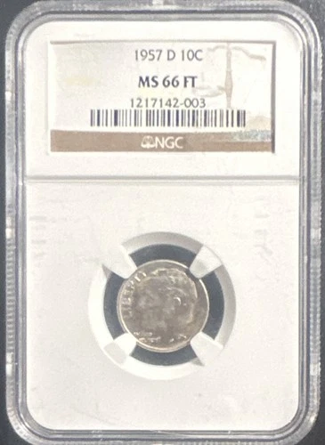 Roosevelt Dime 1957-D NGC MS 66 FT Silver 10C Cert#1217142-003