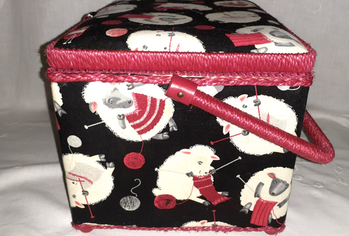 Sewing Box Hinged Lid Lift Out Tray Lined & Padded, Handle, Sturdy 11" x8" x 7" - Picture 5 of 11