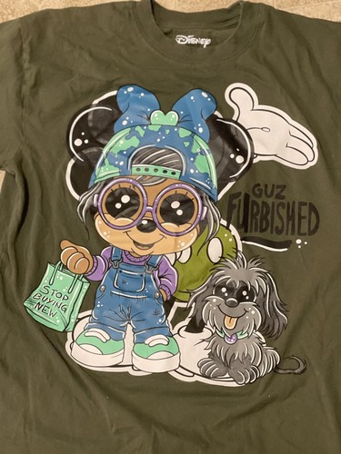GuzFurbished TINY THE MOUSE blastover Olive Disney T-shirt Size Medium - Picture 2 of 7