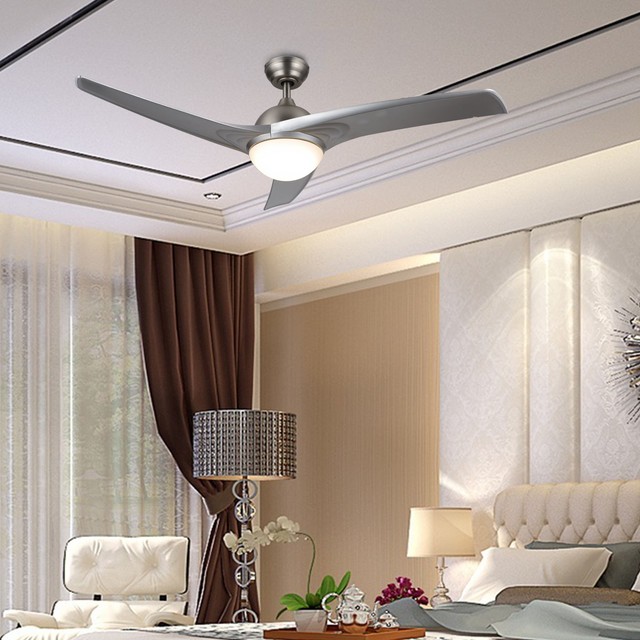 Contemporary Ceiling Fan With Led Panel Light Remote Brushed
