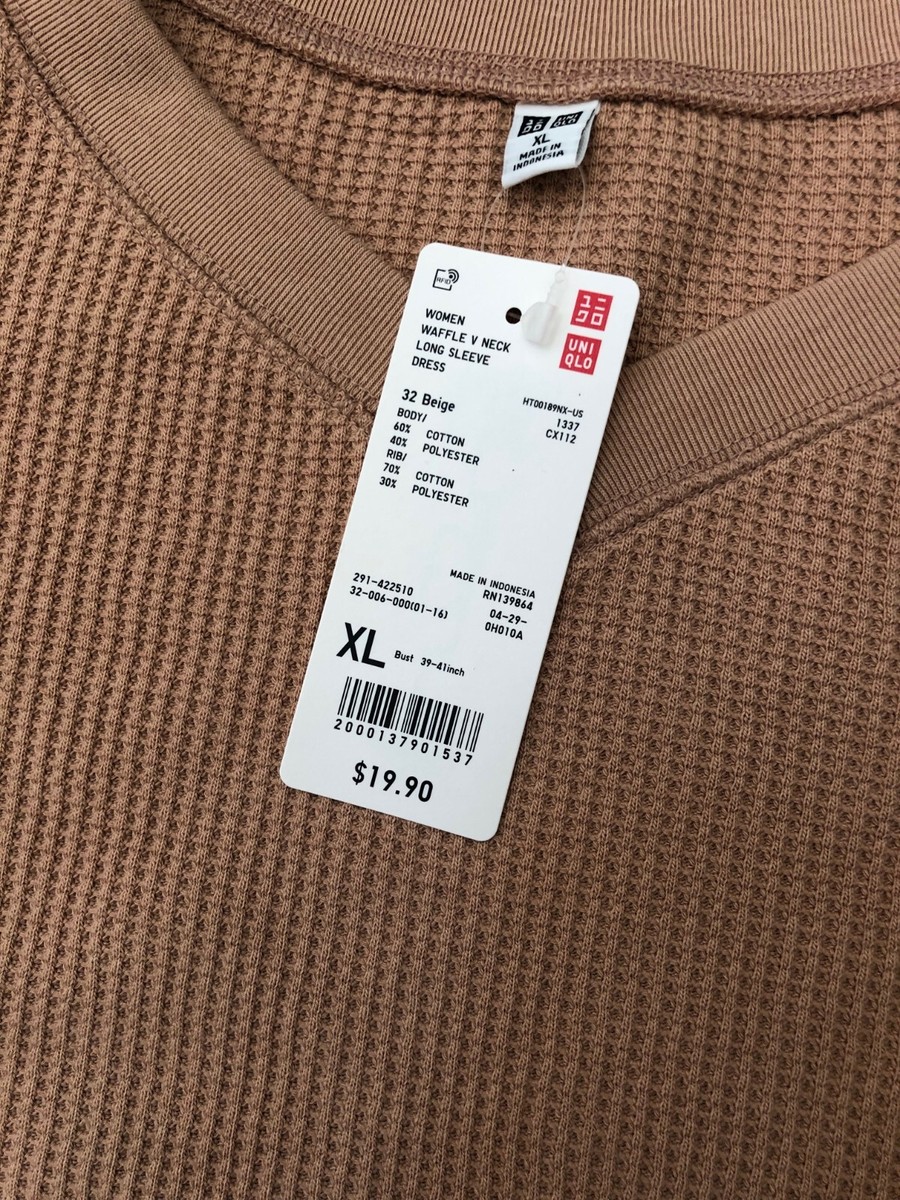 NWT Uniqlo Long Sleeve V-Neck Waffle Knit Thermal Dress Knee Length