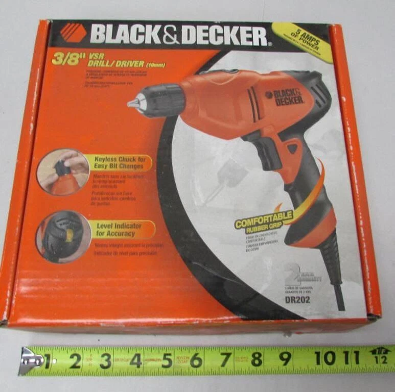 Black Decker DR202 5 Amp 3 8 Inch Drill Driver with Keyless Chuck Level Ind