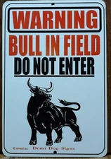 Metal Warning Bull in field  Sign For FENCE  8"x12"USA Cattle Sign, Bull Cow
