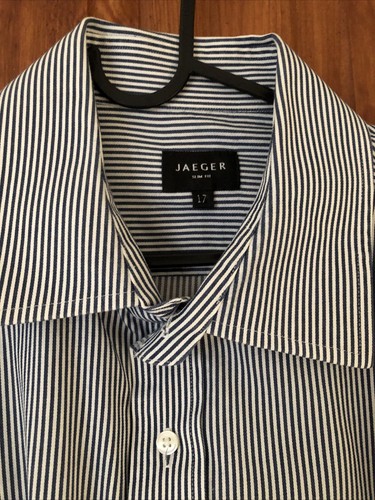 Jaeger, Jaeger Mens Slim Fit Smart Formal Dress Cotton Shirt Blue White Striped Size 17