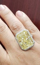 Emerald Cut Lemon Yellow 32.00CT Citrine  Pave Set Shiny CZ Gorgeous Women Ring