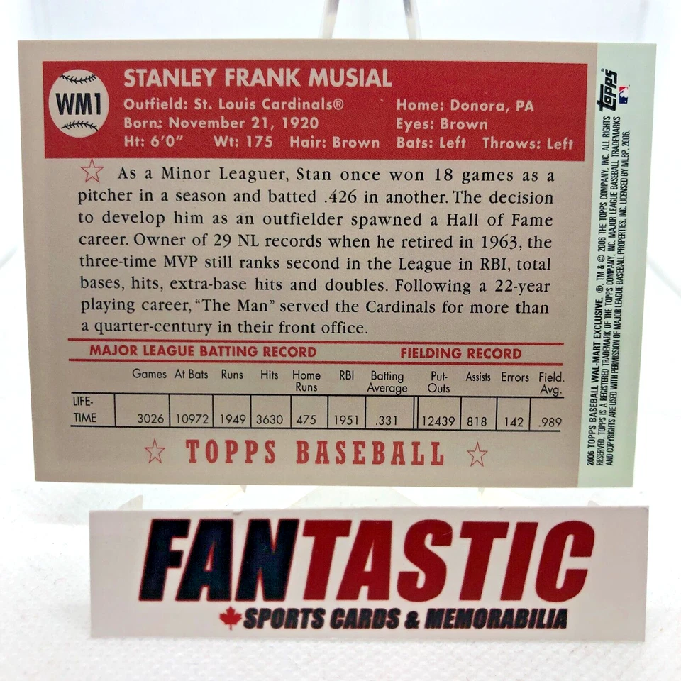 Stan Musial WM1 2006 Topps Wal-Mart Exclusive Insert STL Cardinals - Image 2 of 2