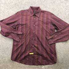 Hugo Boss Shirt Men Large Maroon Striped Preppy Casual Button Up Black Label
