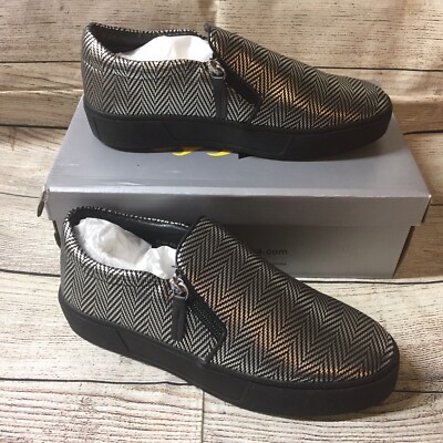 Volatile Womens Waco Loafer Shoes Pewter Metallic Chevron Side Zipper 8.5 New