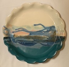 WILDER Signed 1995 Art Pottery Ceramic Blue Glazed 11 1/2" Fluted Pie Plate