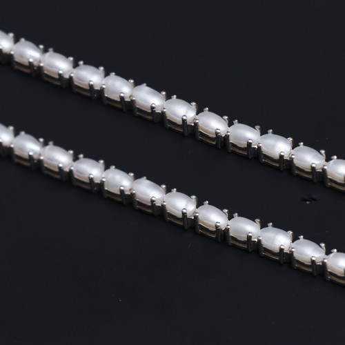 Natural Pearl Bracelet 925 Silver Tennis Bracelet June Birthstone Gift for Her - Picture 4 of 5