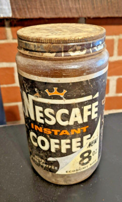 Vintage Nescafe Instant Coffee Textured Anchor Hocking Glass Jar w/ Lid 8 oz.