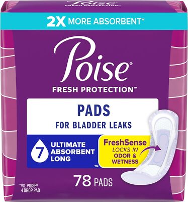 Poise #7 Incontinence Bladder Leak Pads For Women, Ultra Absorbent Long, 78 ct  