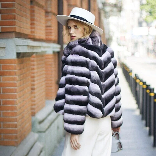 2025 Nuevo Mujer Elegante Real Rex Piel de Conejo Abrigos Largos Chinchilla Solapa - Imagen 4 de 18