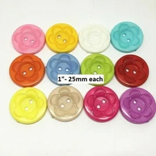 Pkg of 10 ROUND FLOWER Plastic Buttons 1" (25mm) Craft (2137) Various Colors