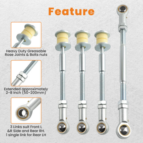4 Front & Rear Adjustable Sway Bar Link Kit For Nissan Patrol GU Y61 2"-8" Lift - Picture 3 of 13
