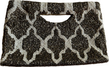 Moyna New York Hand Beaded Graphic Quatrefoil Print Cut Out Handle Clutch Bag