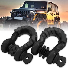 3/4" D-Ring Black Bow Shackles W/ Black Isolators Washer Clevis Kit 4.75 Ton