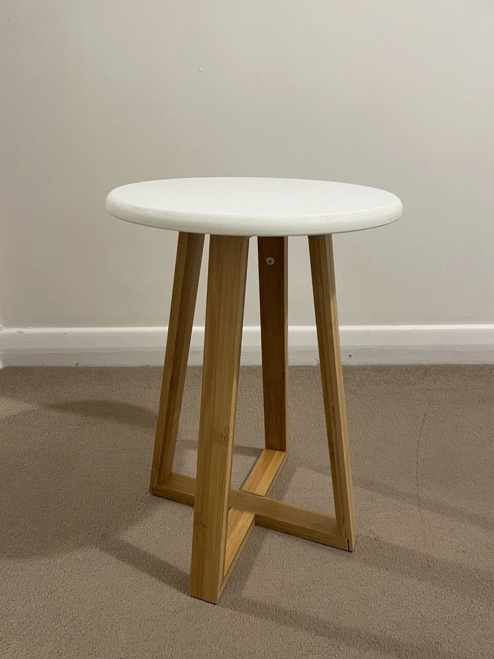 Viborg Round Stool, Bamboo - White - Image 3 of 4