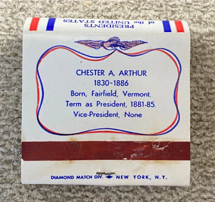 Libro de fósforos de cigarrillos Chester A. Arthur 21st President Tobacciana usado Foto 2 de 3