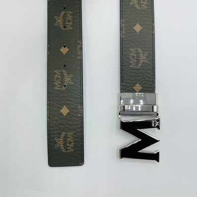 $350 MCM Sea Turtle Green Visetos Canvas M Buckle Reversible  display picture 3