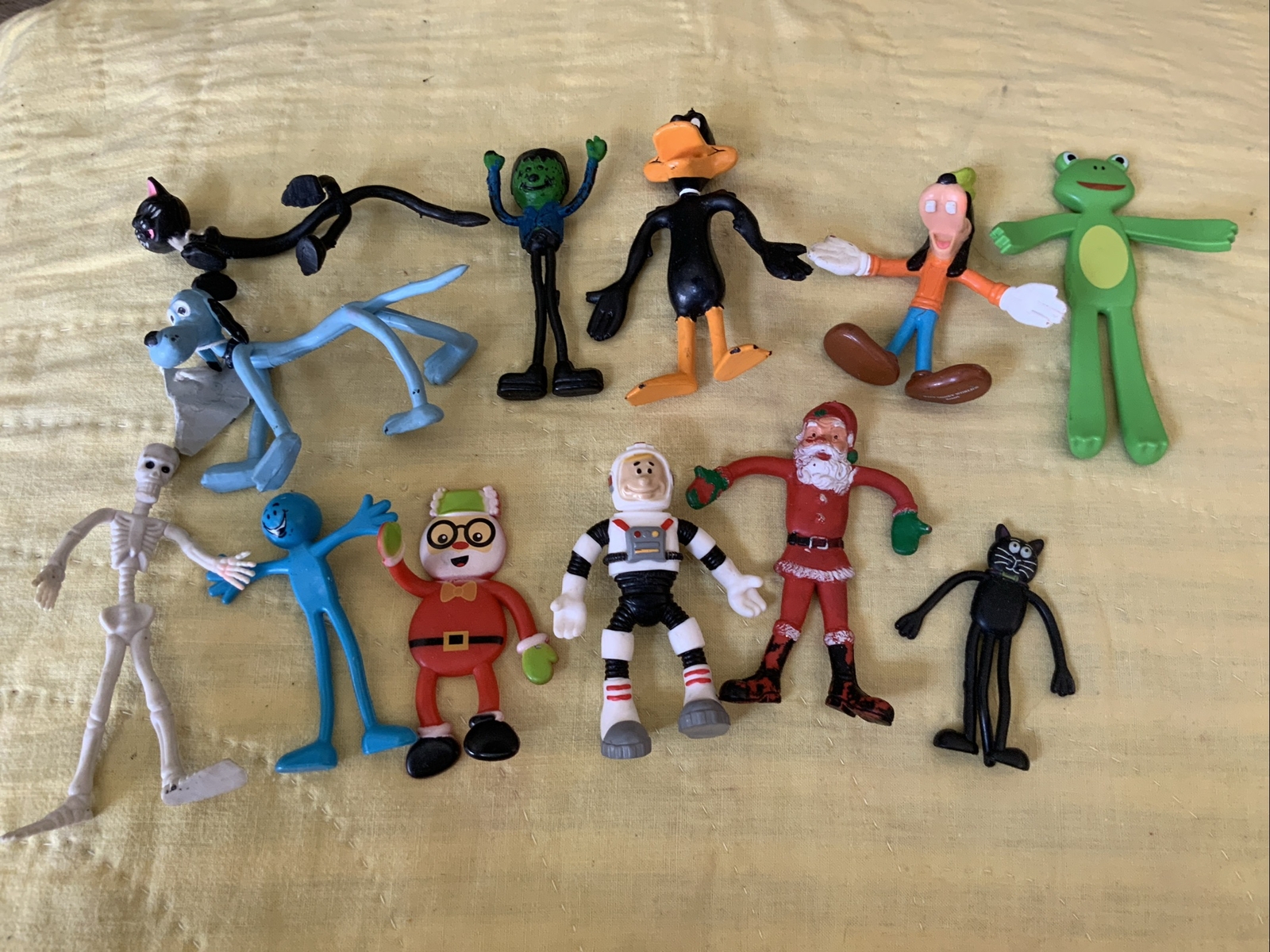 Rubber bendable toy figures Lot of 12 Rare Cat Dog Astronaut