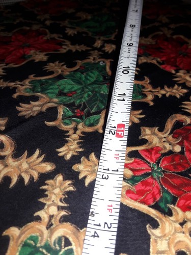 Sewing Fabric Poinsettia Christmas Print on Black w/ Metallic Cotton 1/2ydX45" - Picture 2 of 3