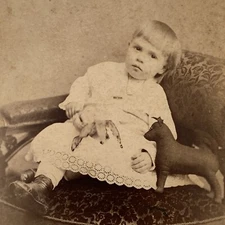 Antique Cabinet Card Photograph Adorable Little Girl Boy Toy Dog Providence RI