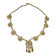 Victorian Filigree Goldtone Necklace Clear Rhinestone Princess Party Wedding