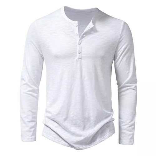 Camisa Para Hombre Algodón Cuello Henley Camisetas Manga Larga Informal Botón Liso 25% DE DESCUENTO - Imagen 3 de 29