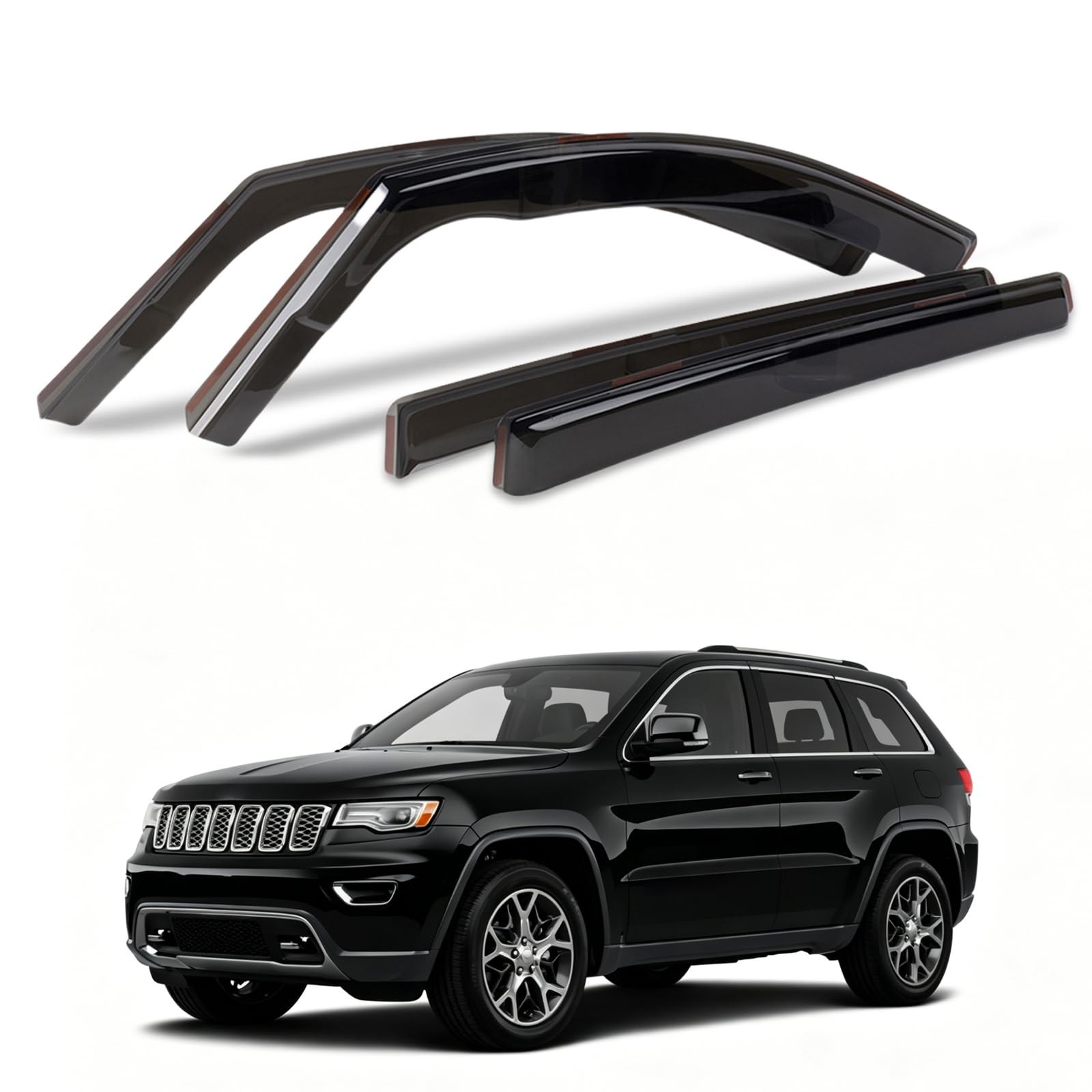 Window Visors Compatible with Grand Cherokee 2011-2020, Full Black Rain Guards,
