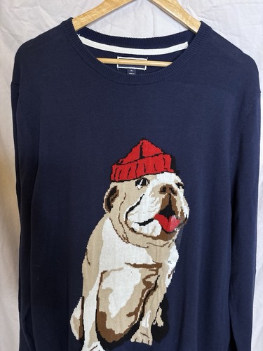 Club Room Herren Baumwoll Pullover Bulldogge Bild Gr.XL dunkelblau so süß - Bild 2 von 8
