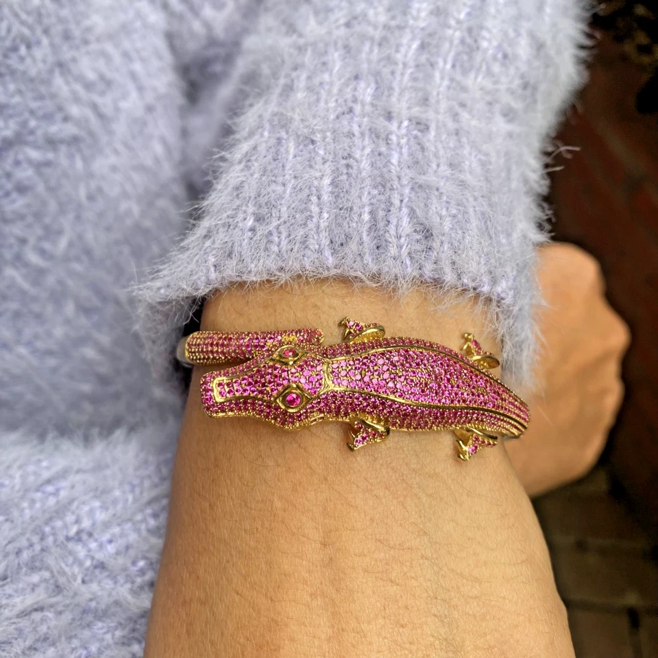 925 Sterling Silver Animal Lab Created Ruby Bracelet , Cuff , Bangle - Image 4 of 4