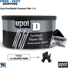 U-POL D Smooth Heavy Duty Aluminium Body Filler 1.1L Automotive + 1x Glove Pair