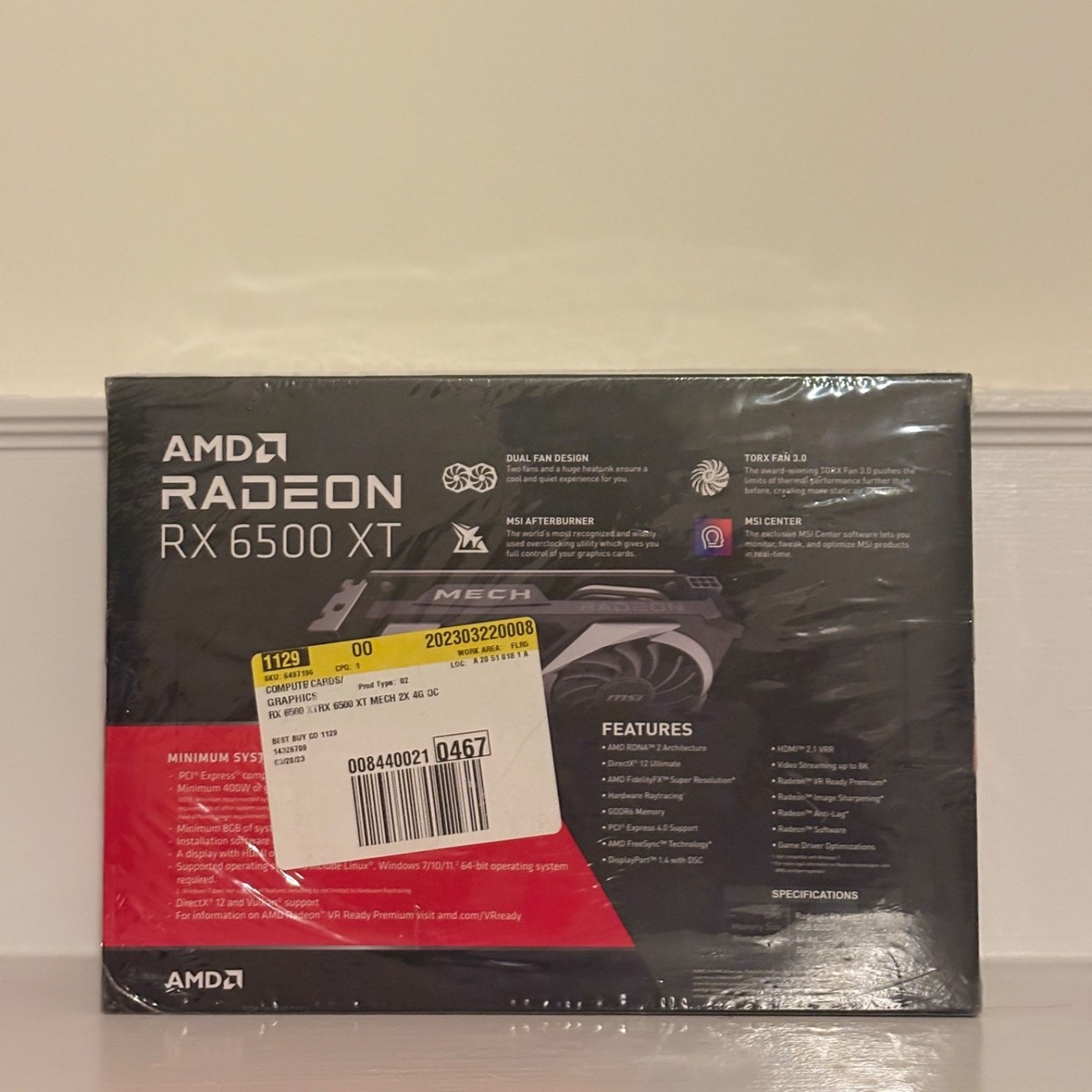 MSI Radeon RX 6500 XT MECH 2X OC 4GB GDDR6 Graphics Card. Mint
