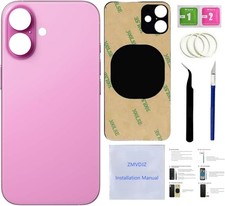 16 Back Glass Replacement for iPhone 16 Back Cover Glass Pink 6.1 Inches