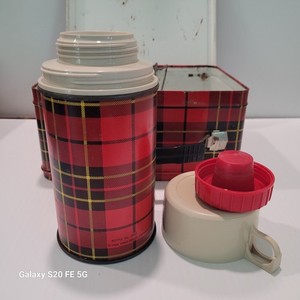 Mid Century (1964) Lunch Box Red Plaid Thermos With Original Thermos