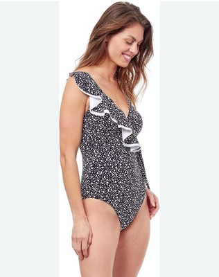 Profile By Gottex Bash V-Neck One-Piece Women's Black and White MSPR$154 Size 10