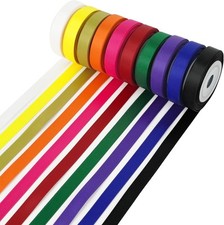 Rainbow Ribbon Set Solid Color Assortment 10 Colors Double Faced Satin Ribbon...