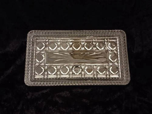 Vtg Windsor Clear Federal Cut Glass Rectangular 1970s Button And Cane Style