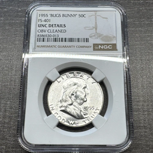 1955 - NGC GRADED UNC DETAILS - "BUGS BUNNY " FS-401 HALF DOLLAR VARIETY