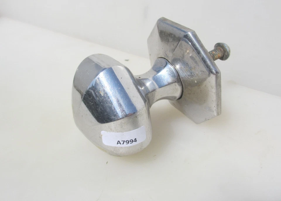 Antique Centre Door Knob Handle Pull Old Plate Octagon Chromed Brass Victorian - Image 2 of 4