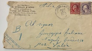 1913 Barnsboro PA  to Naples Italy Cover M. Strollo &Sons Fruit Dealer Ephemera