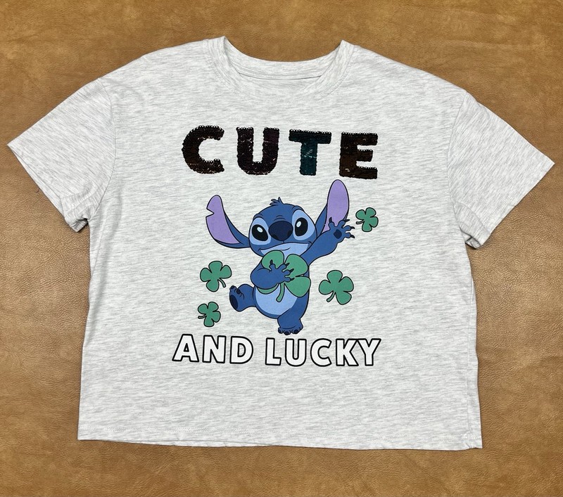 Disney Stitch Flip Sequin Cropped T-Shirt Girls XL Preowned