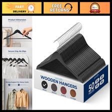50-Pack Wooden Coat Hangers - Durable Slim Suit Hangers with 360 Swivel Hook