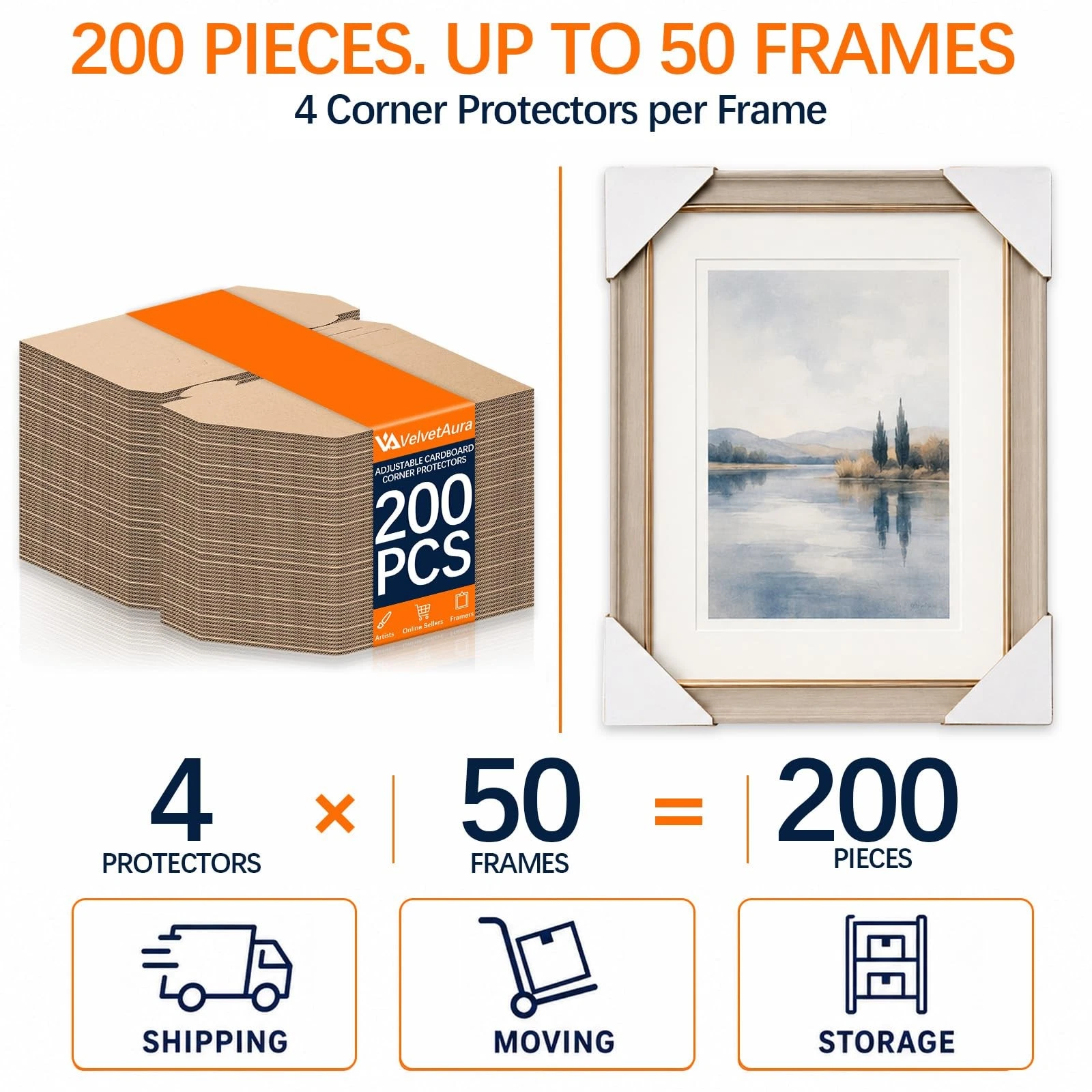 VelvetAura 200 Pack Adjustable Cardboard Corner Protectors, Fits 1", 1.5" & 2... - product detail image 3