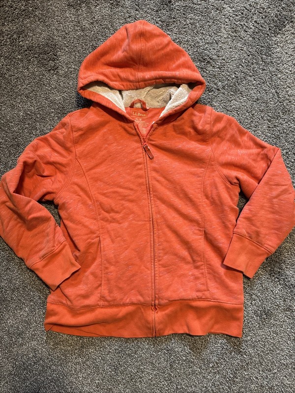 LL Bean Girls XL 18 Orange Lined Zip Up Hooded Jacket
