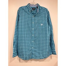 Chaps Easy Care Men's Button Dress Shirt Large Stripe Blue