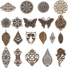 120Pcs Filigree Metal Embellishments 19 Style Filigree Connectors Charms Antique